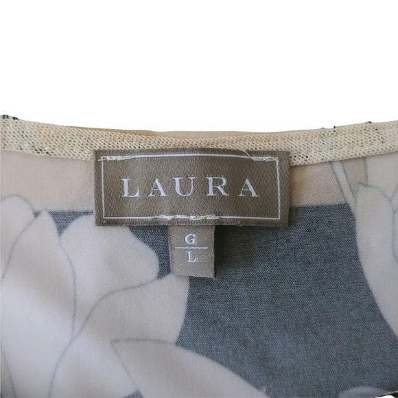 Laura Sleeveless Blouse Floral Black  Cream Tan White L - Picture 6 of 7